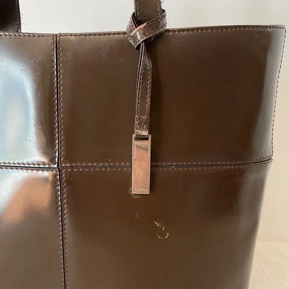 Gucci Brown Vintage Patent Leather Tote Hand Bag - Picture 5 of 16